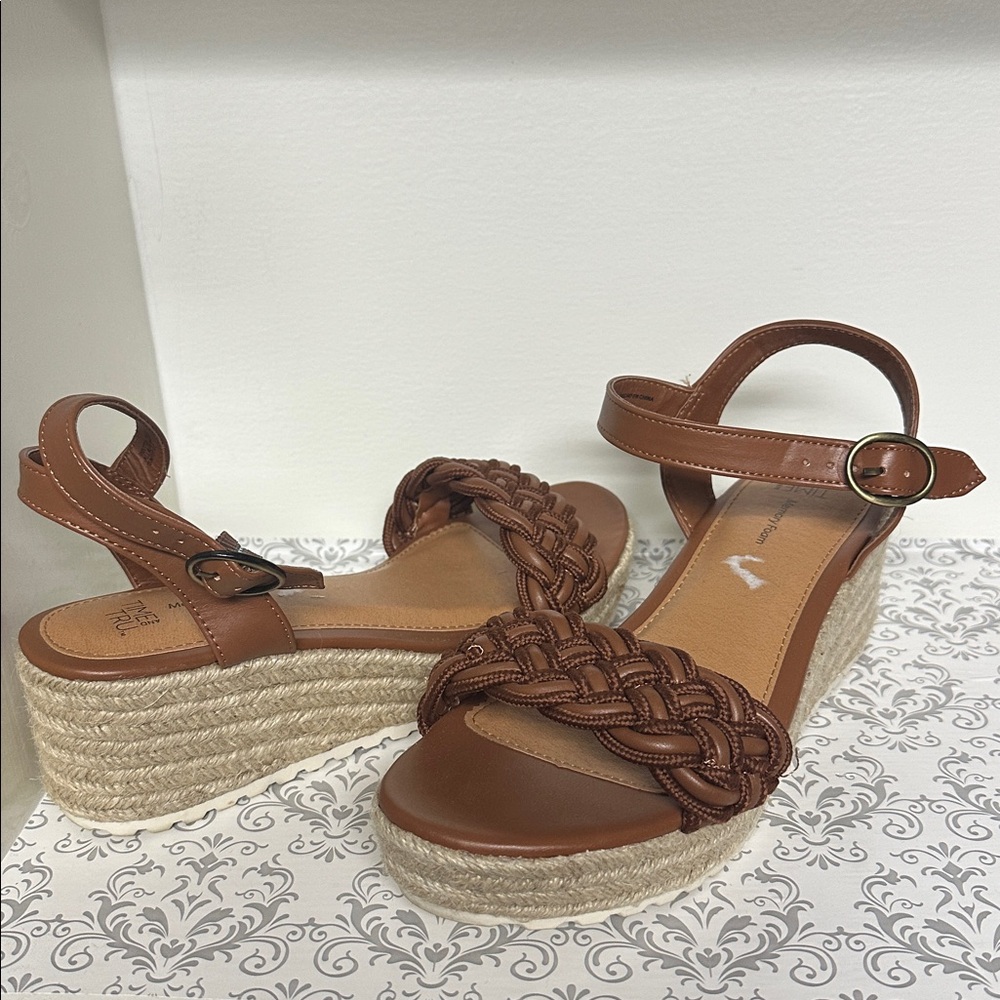Brown Braided Wedge Sandals